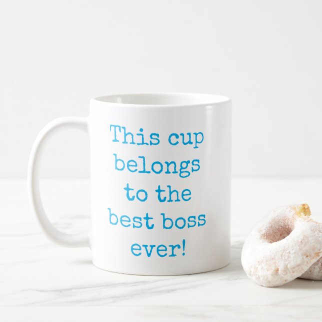 Sky Blue Best Boss Ever Typography Coffee Mug (With Donut)