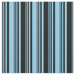 Sky Blue & Black Lined Pattern Fabric