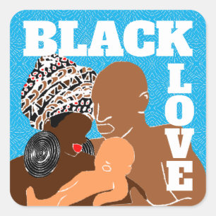 sky blue Black Love Brown Love Black Family Square Sticker