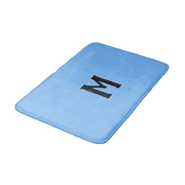 Sky Blue Black Monogram Bath Mat (Angled)
