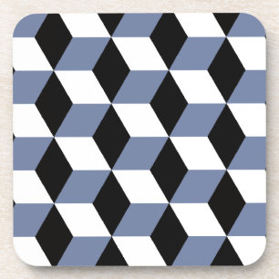 Sky Blue Black & White 3D Cubes Pattern Coaster