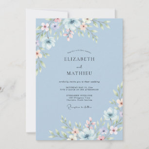 Sky Blue Bloom Arrangement Wedding Invitation