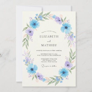 Sky Blue Blossom Arrangement Wedding Invitation