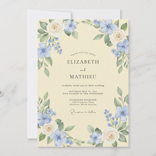 Sky Blue Blossom Flourish Wedding Invitation (Front)