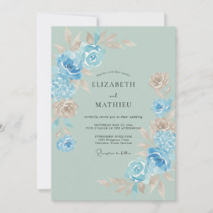 Sky Blue Blossom Watercolor Wedding Invitation