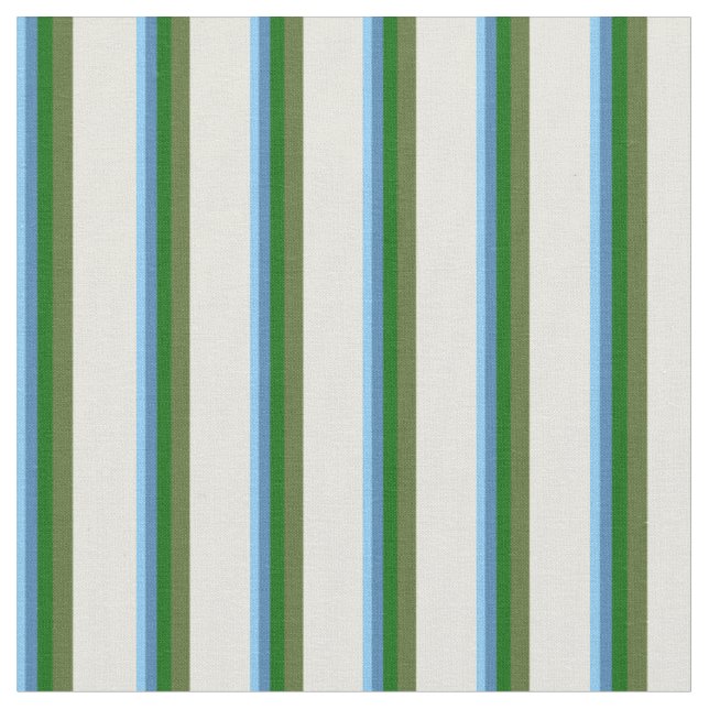 Sky Blue, Blue, Green, Dark Olive Green & Beige Fabric (Close Up)