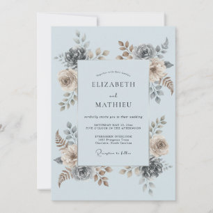 Sky Blue Botanical Romance Wedding Invitation