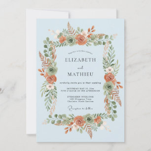 Sky Blue Botanical Wreath Wedding Invitation