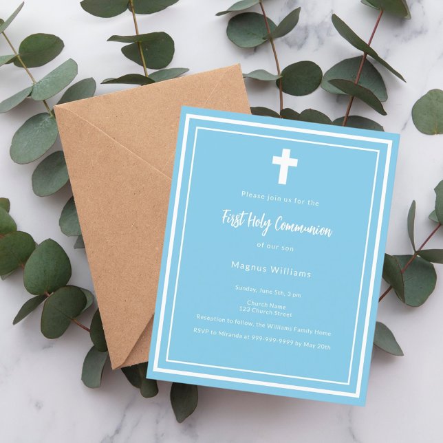 Sky blue boy First Holy Communion invitation (Creator Uploaded)