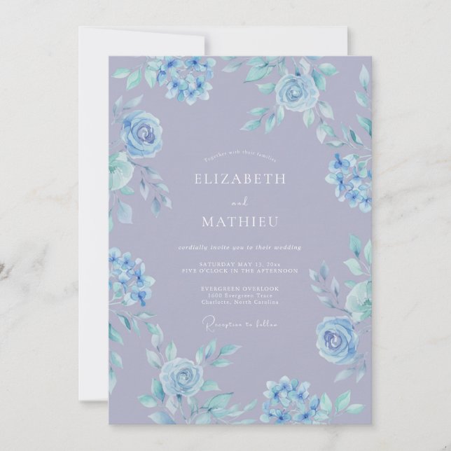 Sky Blue Breezy Floral Wedding Invitation (Front)
