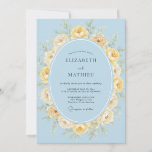 Sky Blue Butter Rose Wedding Invitation