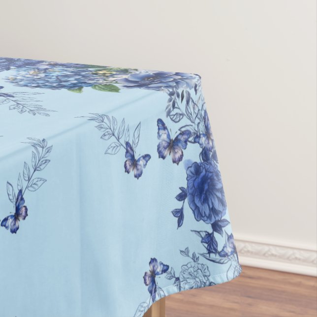 Sky Blue Butterfly Flower Medow Tablecloth (In Situ)