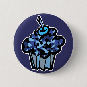 sky blue camouflage cupcake 6 cm round badge