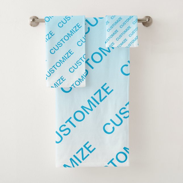 Sky Blue (changeable colour!) Ombre & Text Pattern Bath Towel Set (Insitu)