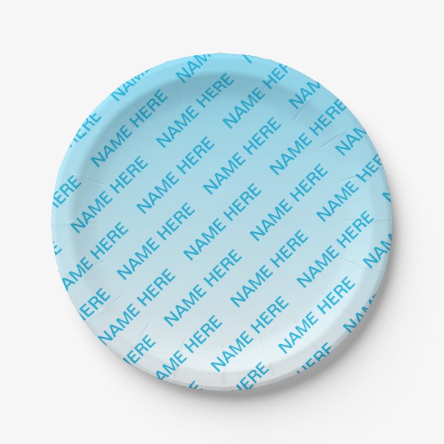 Sky Blue (changeable colour!) Ombre & Text Pattern Paper Plate (Front)