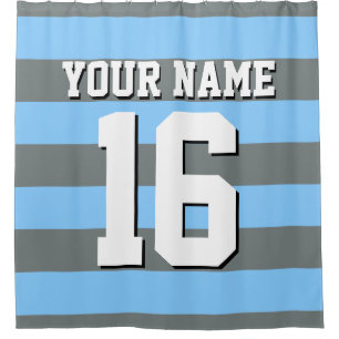 Sky Blue Charcoal Sports Jersey Preppy Stripe Shower Curtain