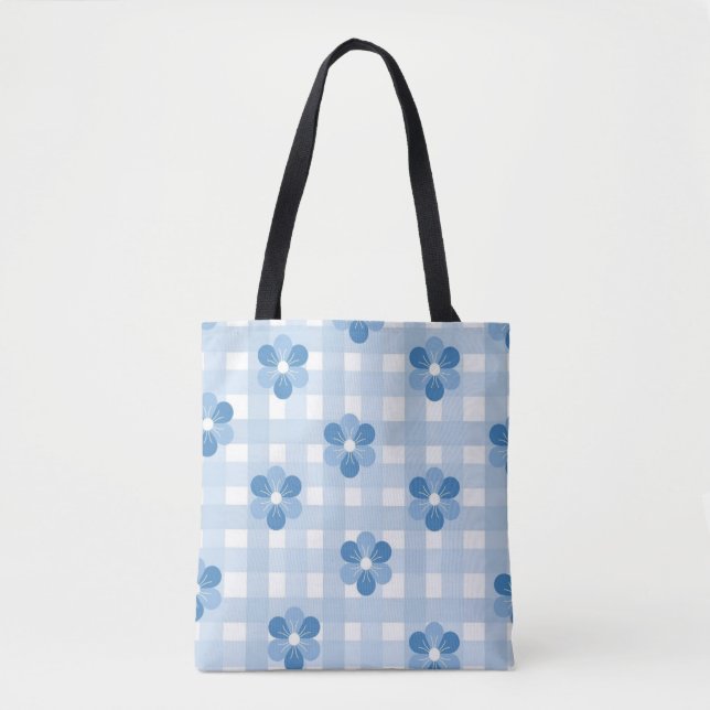 Sky Blue Chequered Tote Bag (Front)
