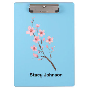 Sky Blue Cherry Blossom Personalised Feminine Clipboard