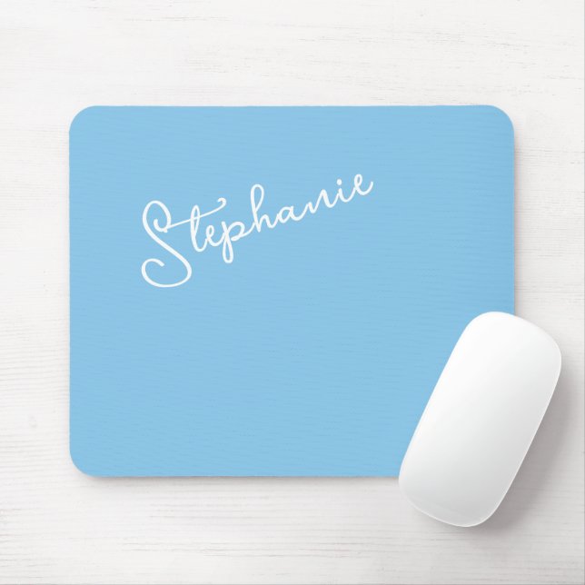 Sky Blue Chic Minimalist Script Personalized Name  Mouse Pad (With Mouse)