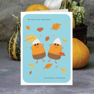 Sky Blue Chocolate Candy Corn Couple Fall Holiday Card