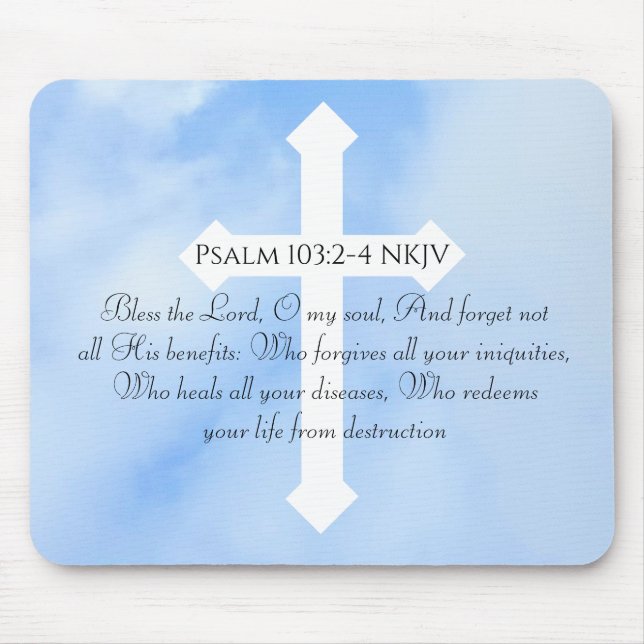 Sky Blue Christian Healing Bible Verse Cross Mouse Pad (Front)