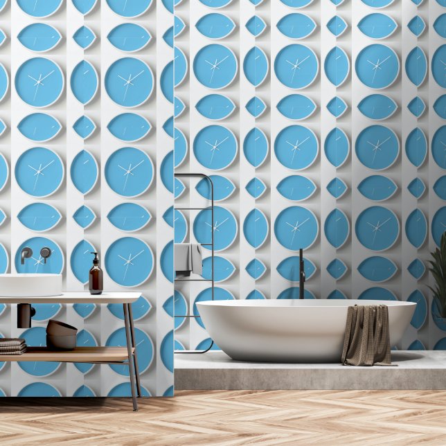 Sky Blue Clocks Collage  Wallpaper (Bathroom)
