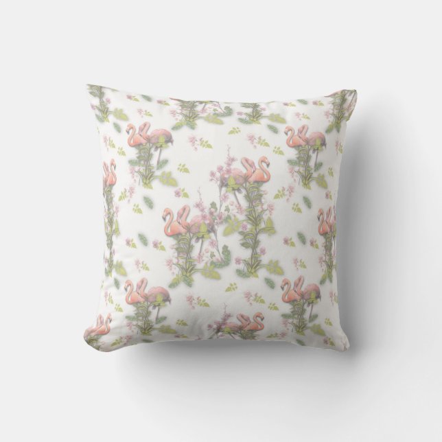 Sky blue cloudy and Flamingo's Repeat Print Cushion (Front)