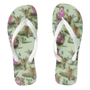 Sky blue cloudy and Flamingo's Repeat Print Jandals