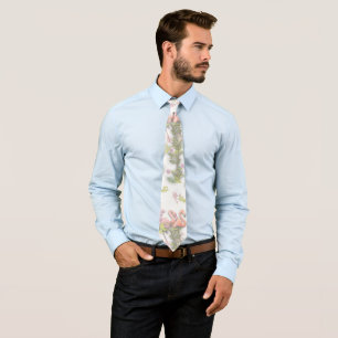 Sky blue cloudy and Flamingo's Repeat Print Tie