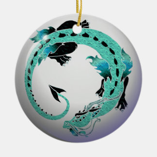 Sky Blue Coiled Dragon Ceramic Tree Decoration