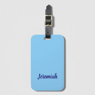 Sky Blue Colour Plain Modern Own Name Calligraphy Luggage Tag