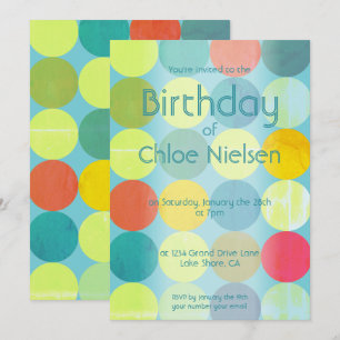 Sky Blue & Colourful Circles Birthday Invitation