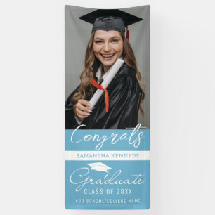 Sky Blue Congrats Grad Photo Vertical Graduation Banner