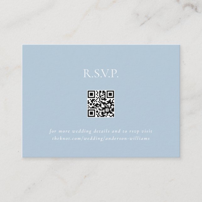 Sky Blue Contemporary QR Code Wedding RSVP Enclosure Card (Front)