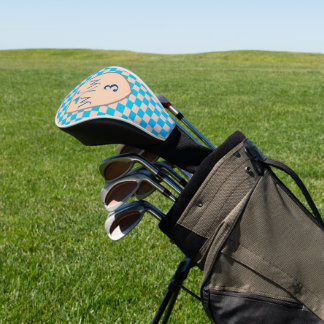 Sky Blue & Cream Chequered Monogram Golf Head Cover