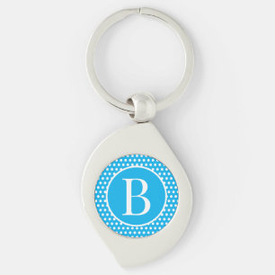Sky Blue Custom initial letter Polka Dot Key Ring