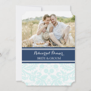 Sky Blue Damask Photo Rehearsal Dinner Party Invitation