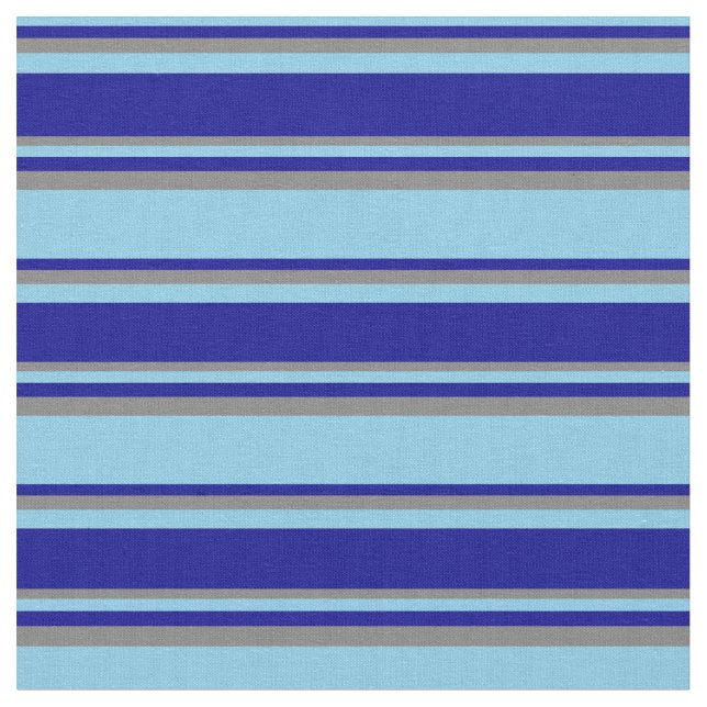 Sky Blue, Dark Blue & Grey Coloured Stripes Fabric (Close Up)