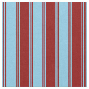 Sky Blue & Dark Red Coloured Stripes Pattern Fabric