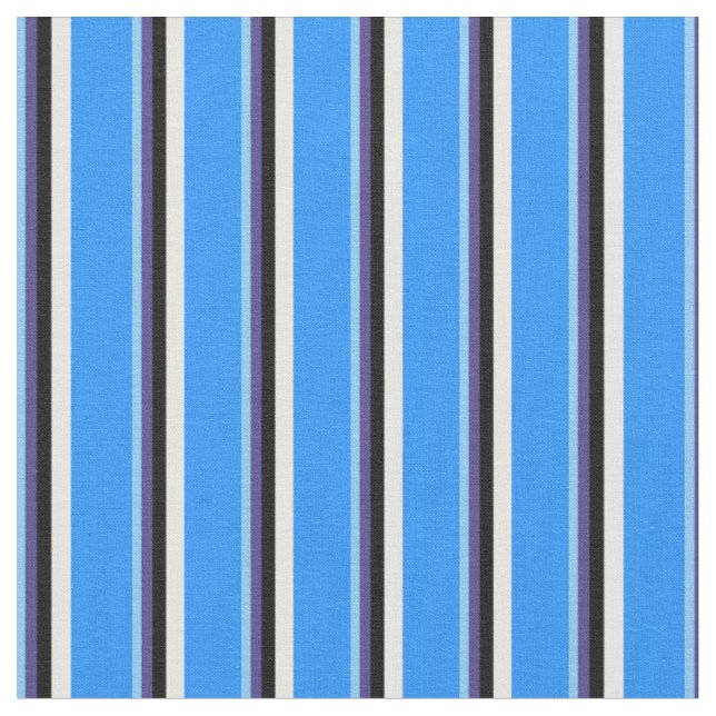 Sky Blue, Dark Slate Blue, Black, White & Blue Fabric (Close Up)