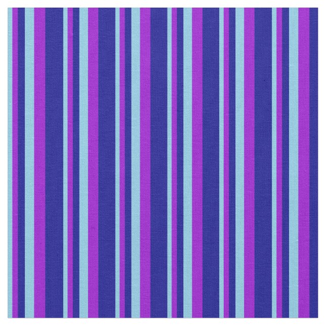 Sky Blue, Dark Violet & Dark Blue Coloured Lines Fabric (Close Up)