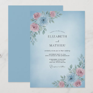 Sky Blue Delicate Romantic Wedding Invitation