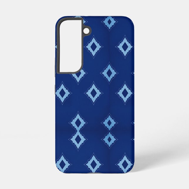  Sky Blue Diamond Pattern on Dark Blue Background Samsung Galaxy S22 Case (Back)