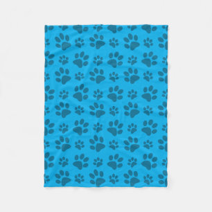 Sky blue dog paw print pattern fleece blanket