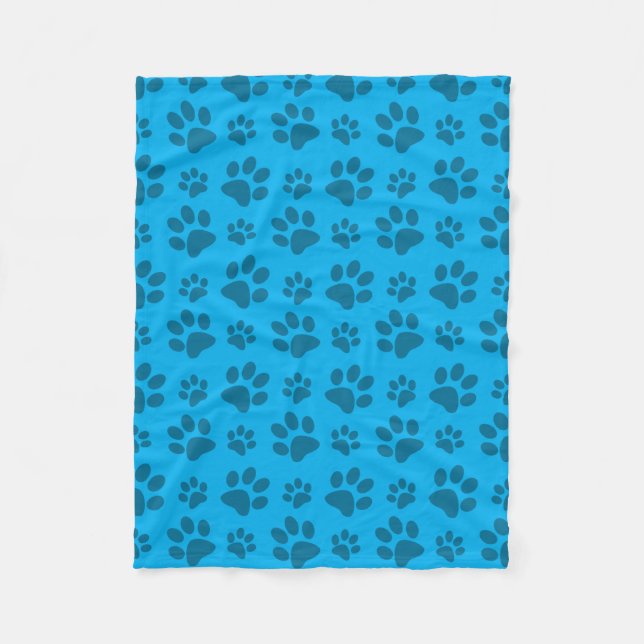 Sky blue dog paw print pattern fleece blanket (Front)
