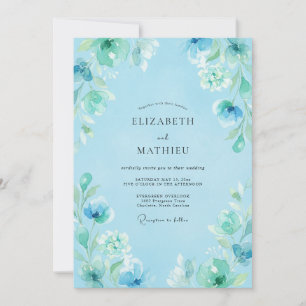 Sky Blue Dreamy Floral Wedding Invitation