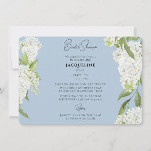 Sky Blue Dripping White Hydrangeas Bridal Shower Invitation