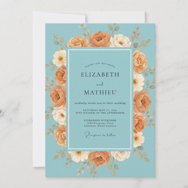 Sky Blue Earthy Floral Wedding Invitation (Front)