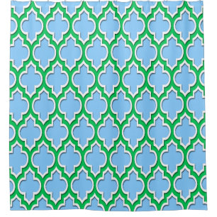 Sky Blue Emerald Green White XL Moroccan #4DS Shower Curtain