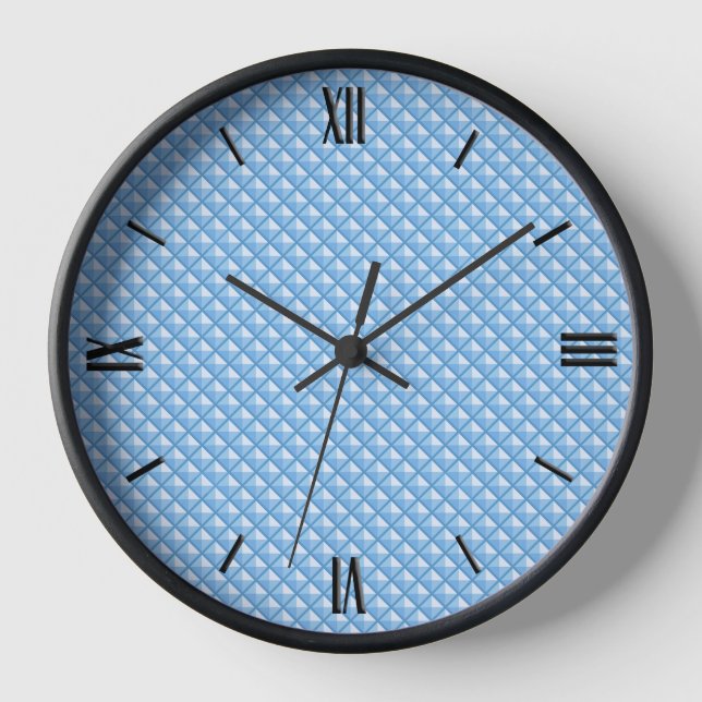 Sky blue, enamel look, studded grid wall clock (Front)